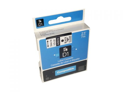 Fita Gravação Compatível p/ Dymo 12mm x 7m Transparente/Preto (45010) ,  , HL-D45010 , 